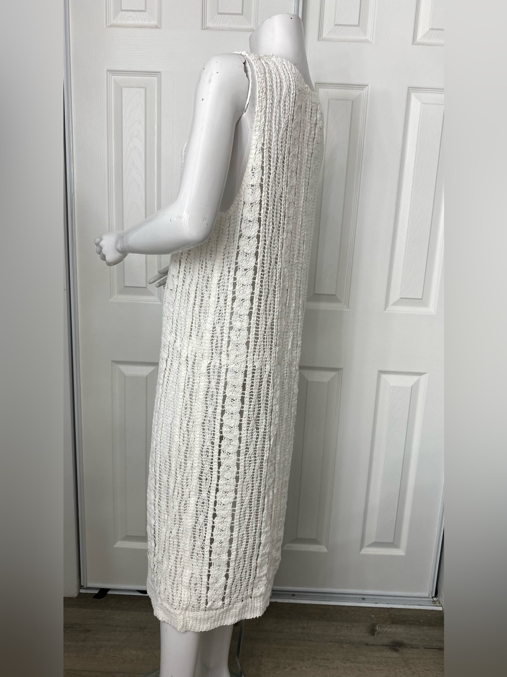 ADORA White Crochet Button-Front Sleeveless Midi Dress - Picture 3 of 12
